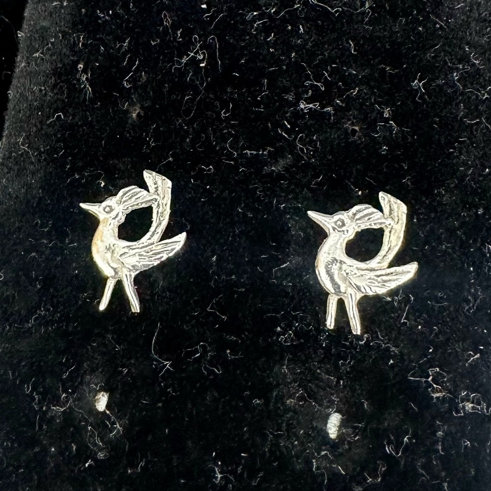 JAMES AVERY Sterling Silver Roadrunner Bird Post Stud Earrings; RETIRED & RARE